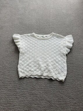 H&M White Crochet Knit Top with Ruffled Cap Sleeves